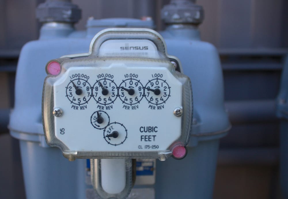 A utility meter with numbered dials
